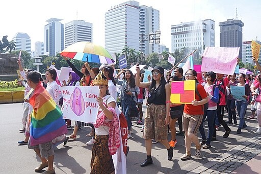 LGBT activists protest during Women's March, 2018, Jakarta / Bayu Fuller_Wikimedia_CC